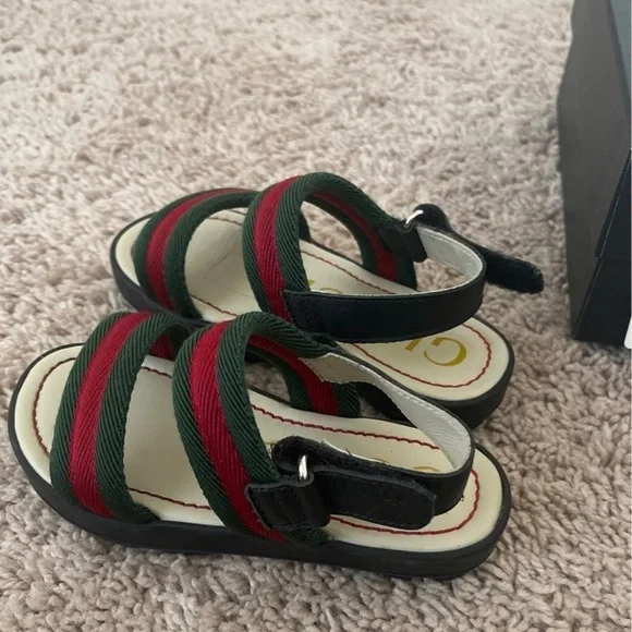 GUCCI kids Green/Red Vintage Web Nylon Open Toe Sandals Size 25/9C - Picture 7 of 12
